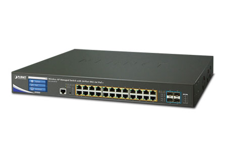 カラータッチパネル搭載 24ポートPoE+ 4ポート10G SFP+ ワイヤレスAPマネージドスイッチ / 普萊徳科技股份有限公司(PLANET Technology Corporation)
